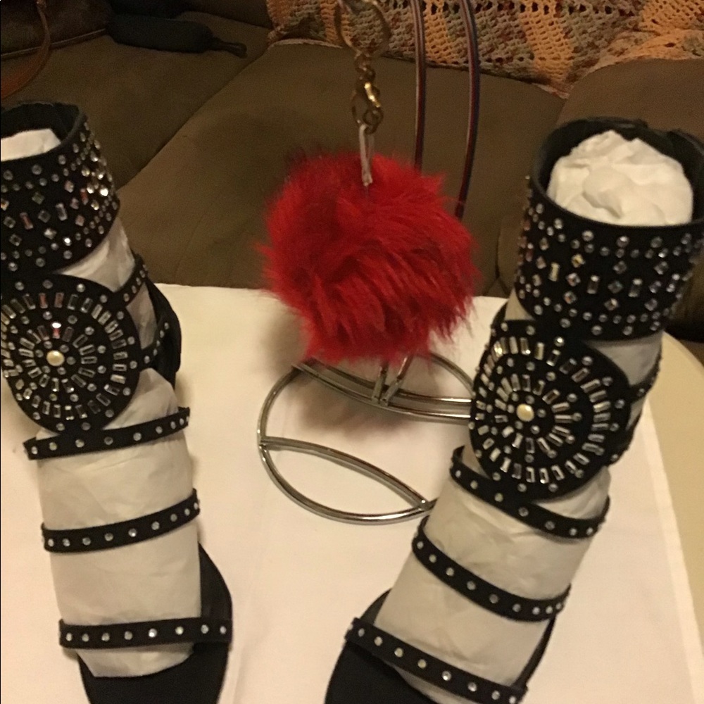 Black and gems Gladiator ankle sandals